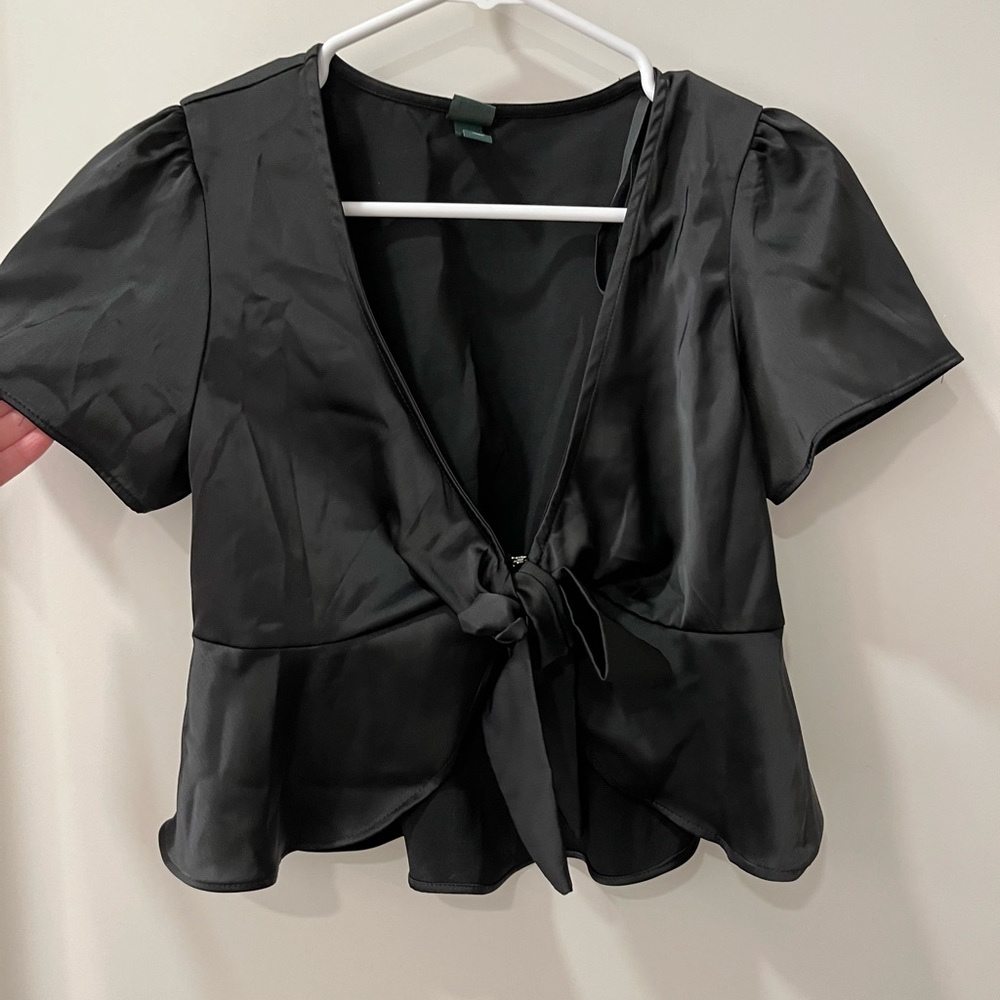 Black Silky Cropped Blouse